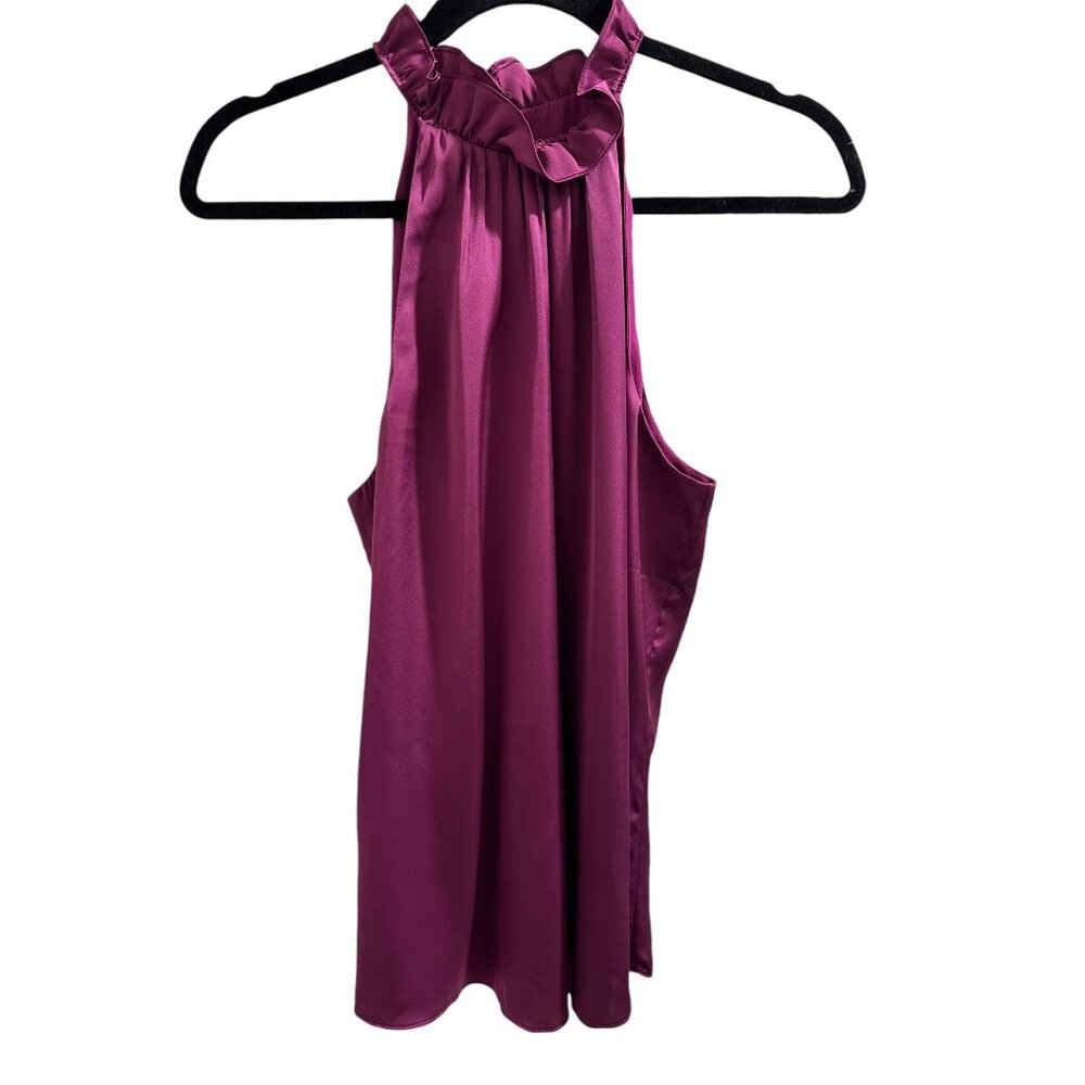 👗 2/$30 👗 Jewel Deep Purple Choker Ruffled Neck Sleeveless Blouse sz 6